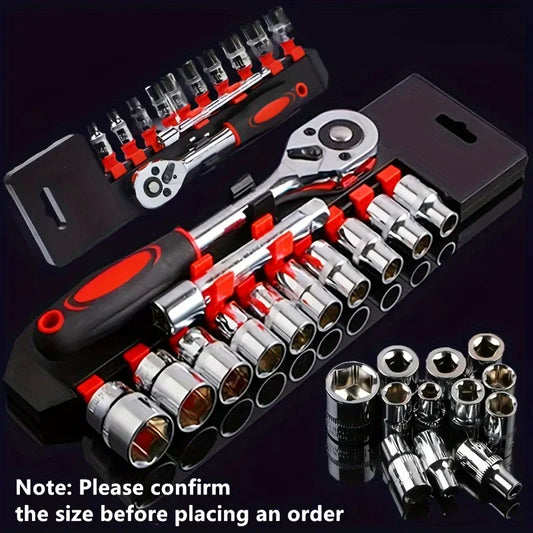 12pcs Socket Ratchet Handle Wrench Set - 1/4, 3/8, 1/2 Spanner Kit with Extension Rod for Car Repair