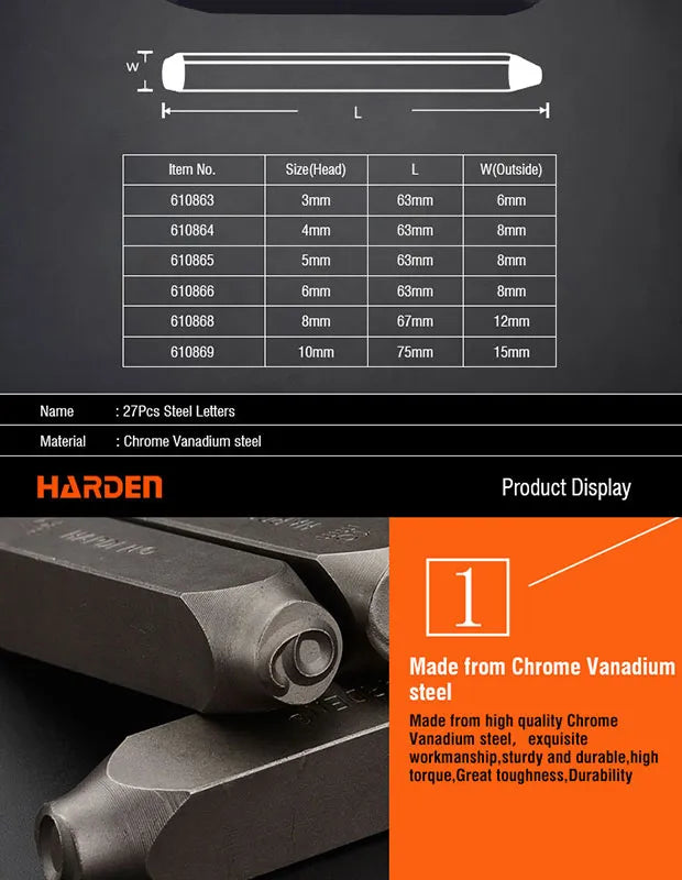 Harden 27 Pcs Steel Letters Set (610863-610869) - Professional Steel Lettering Tools