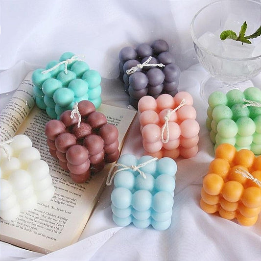 Pack of 2 Aesthetic Pastel Bubble Candles - Elegant Cubic Design for Modern Home Décor