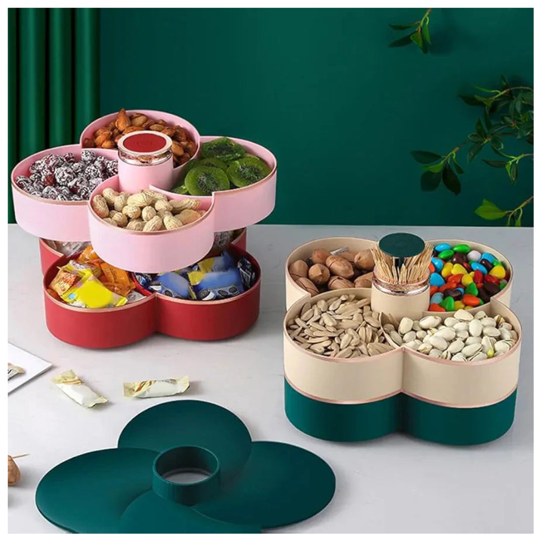 Multi Compartment Plastic Rotating Dry Fruit Tray