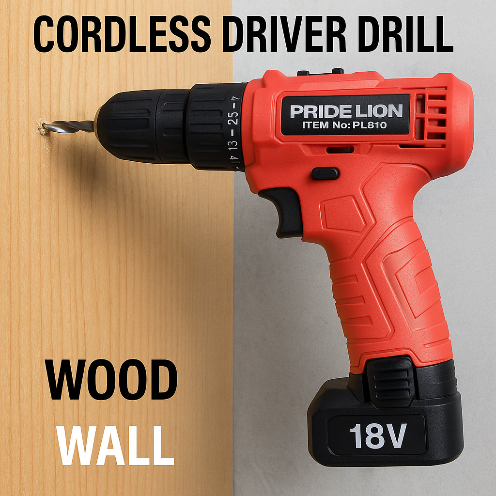 Pride Lion Cordless Driver Drill | Cordless driver drill | Power drill | Lithium-ion drill | Cordless drill kit | Drill/driver combo | Variable speed drill