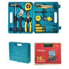 16 Pcs Hardware Tool Set Kit - Complete Tool Box with Screwdriver, Plier, Hammer, Measuring Tape & More