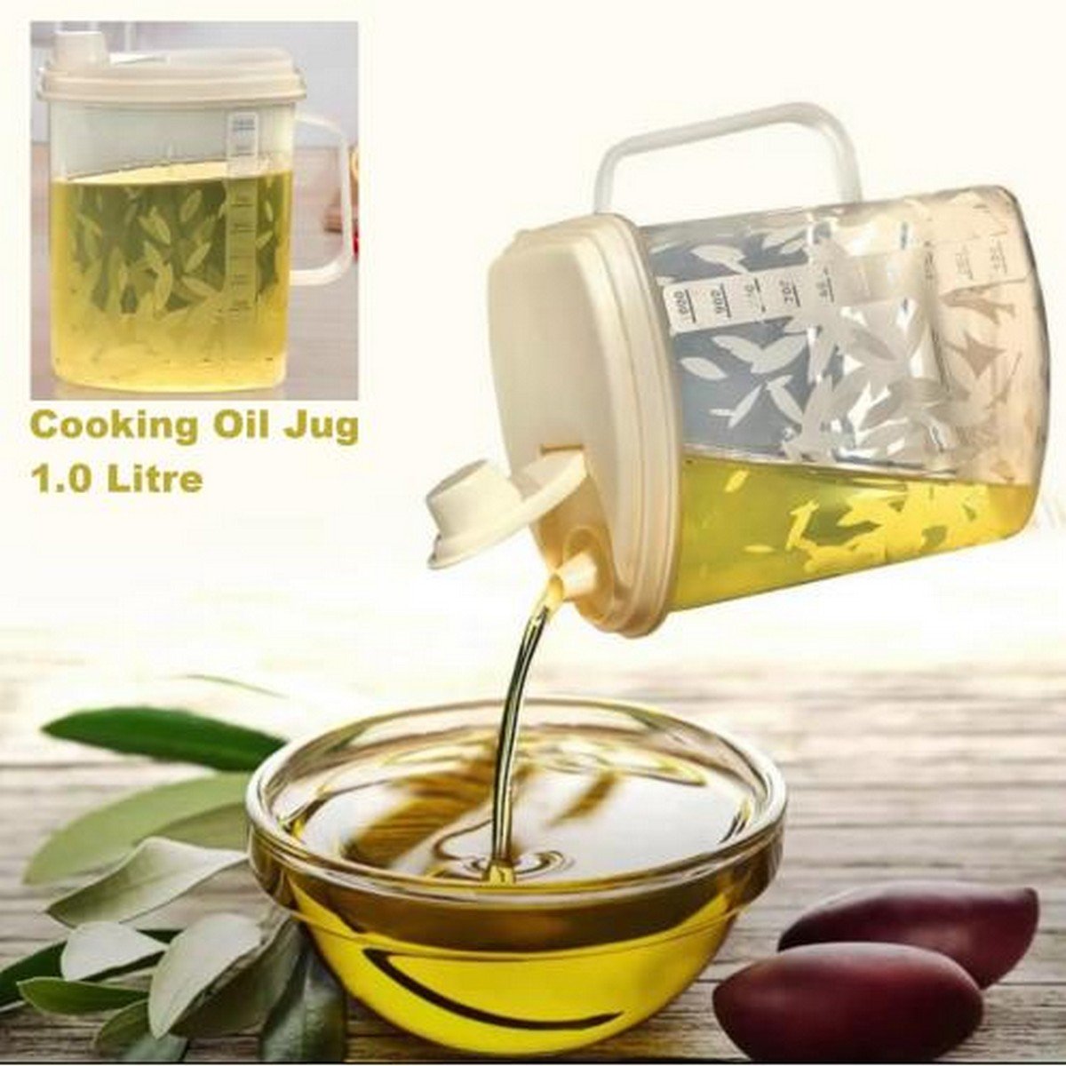 Mini Oil Jug | 1 Ltr Clear Plastic Oil Jug with Lid & Handle | Multipurpose Kitchen Liquid Container