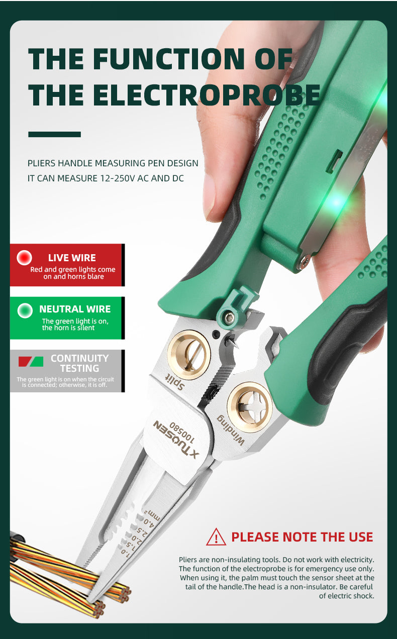 Multifunctional Steel Pliers with Soft Grip | Plastic Cutting, Stripping & Crimping Tool for Wire Measurement