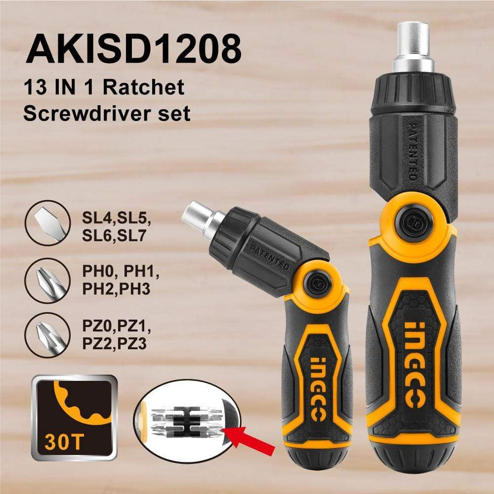 Ingco 13-in-1 Ratchet Screwdriver Set | Multi-Tool Kit AKISD1208