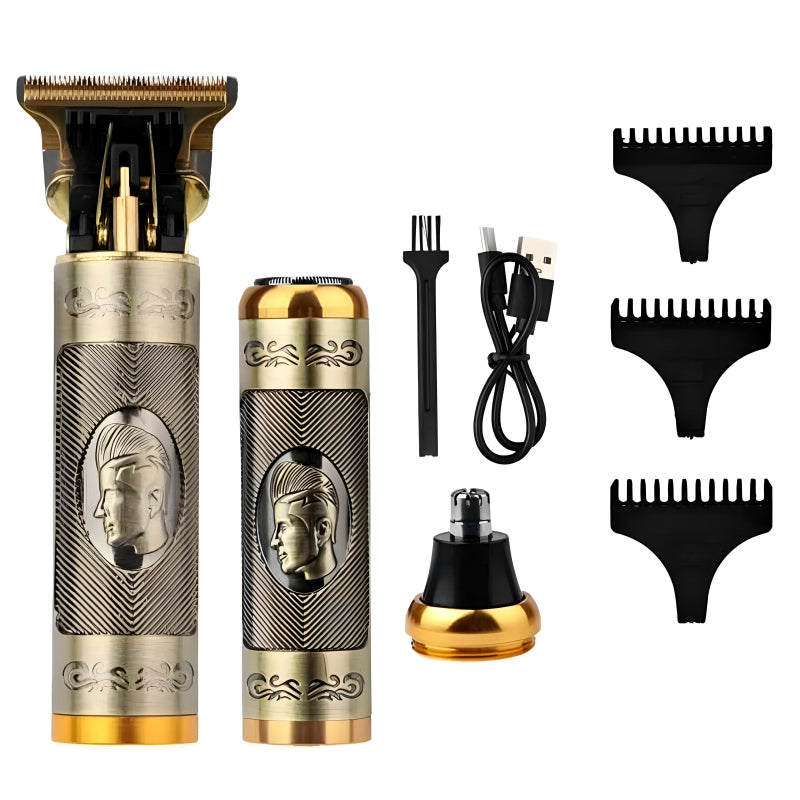 3-In-1 Vintage Grooming Set - USB Rechargeable Hair Clipper, Shaver & Nose Trimmer for Men