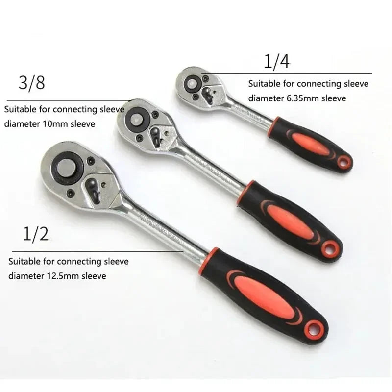 12pcs Socket Ratchet Handle Wrench Set - 1/4, 3/8, 1/2 Spanner Kit with Extension Rod for Car Repair