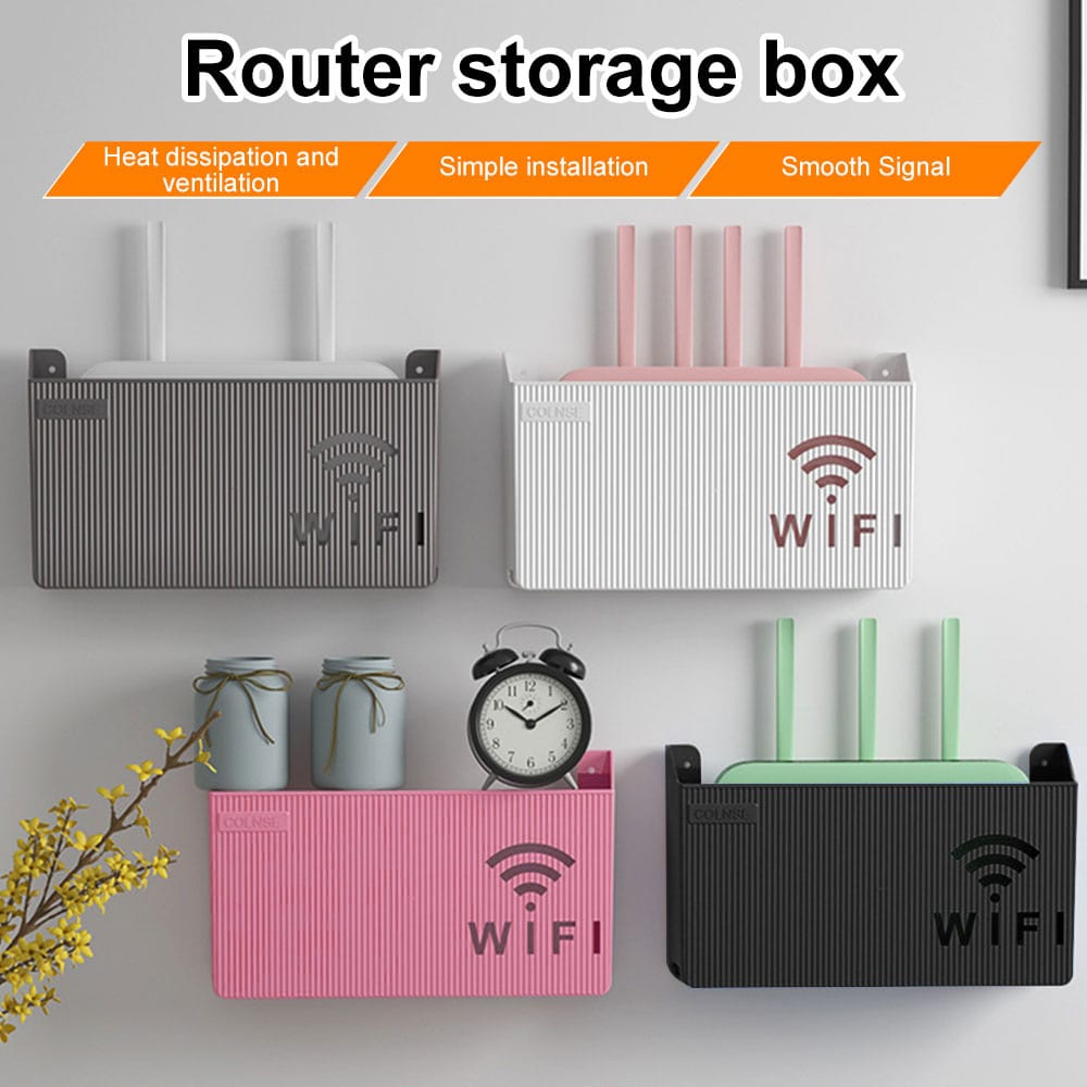 Wireless Wifi Router Shelf Storage Box Black Gray White Wall-mounted Wall Organizer Easy To Install Pink ABS Space Saver