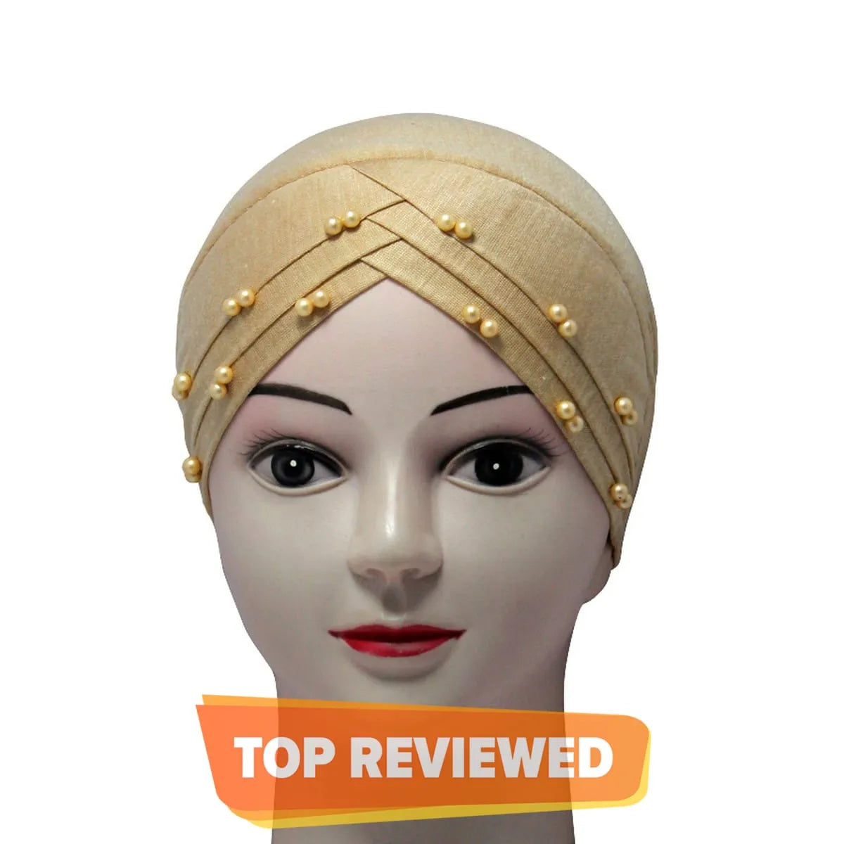 3 Layers 3D Beaded Pearl Braid Scarf Bandana | Muslim Hijab Underscarf Cap, Turban, & Headwrap Bonnet