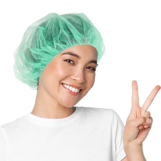 Pack of 50 Green Disposable Elasticated Mob Caps - Hair Nets for Chefs, Kitchen, and Surgical Use