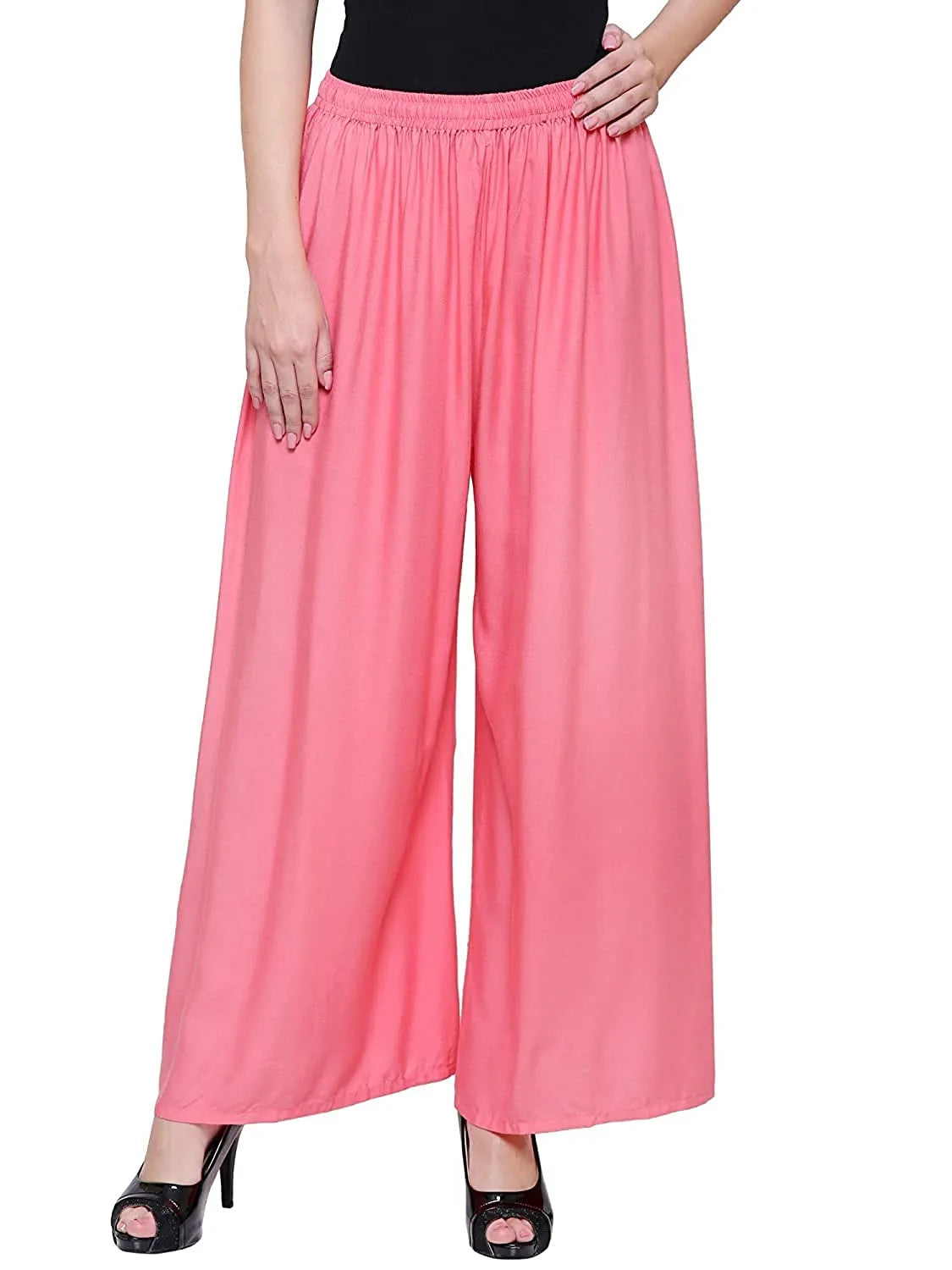 Pack of 2 Pure Viscose Rayon Palazzo Pants for Women | Soft, Stylish, & Flared Wide-Leg Trousers