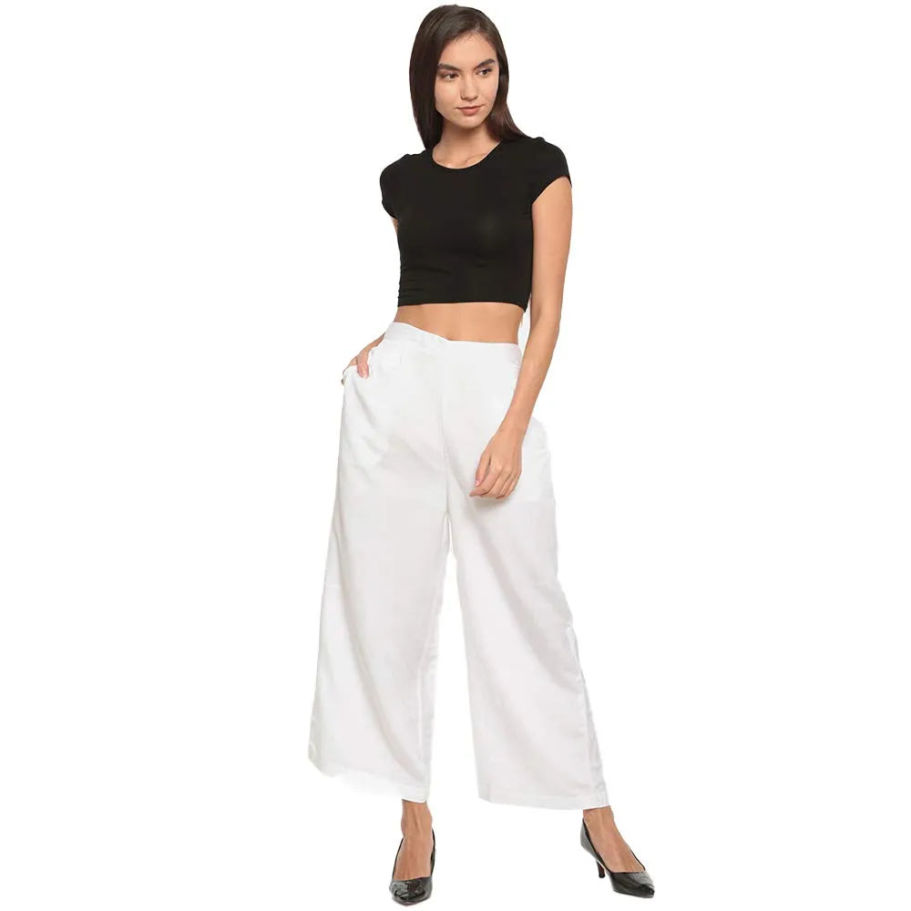 Pack of 2 Pure Viscose Rayon Palazzo Pants for Women | Soft, Stylish, & Flared Wide-Leg Trousers